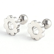 201 Stainless Steel Flower Barbell Cartilage Earrings, Screw Back Earrings, with 304 Stainless Steel Pins, Stainless Steel Color, 7.5x7.5x2mm, Pin: 1mm(EJEW-R147-07)