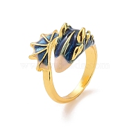 Enamel Dragon Open Cuff Ring, Gold Plated Alloy Gothic Ring for Women, Royal Blue, US Size 8 1/2(18.5mm)(DRAG-PW0001-65A-03)