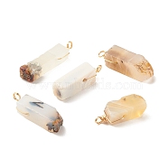 Natural Dendritic Agate Pendants, with Golden Tone Copper Wire Wrapped, Rectangle, Mixed Color, 30~41x9~11x9~11mm, Hole: 3mm(PALLOY-JF01365)