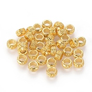 Tibetan Style Alloy Beads, Large Hole Beads, Lead Free and Cadmium Free, Rondelle, Golden, about 6mm in diameter, 3.5mm thick, hole: 3.5mm(X-TIBEB-LF0928Y-G)