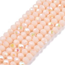 Electroplate Opaque Solid Color Glass Beads Strands, Half Rainbow Plated, Faceted, Rondelle, Moccasin, 2.9~3.3x2mm, Hole: 0.8mm, about 148~150pcs/strand, 39.5~40cm(EGLA-A044-P2mm-L05)