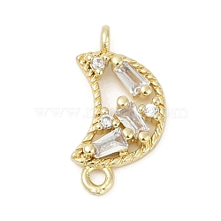 Brass Clear Cubic Zirconia Connector Charms, Moon Links, Real 14K Gold Plated, 16.5x9x2.5mm, Hole: 1.4mm(KK-Z094-03G-01)