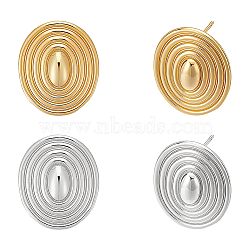 2 Pairs 2 Colors Oval Brass Studs Earrings for Women, Mixed Color, 25x21mm, 1pair/color(KK-UN0004-93)