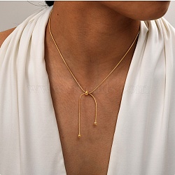 304 Stainless Steel Round Snake Chain Lariat Necklaces, Slider Necklaces, Golden, 17.48 inch(44.4cm)(NJEW-Z048-01G)