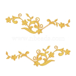 Computerized Embroidery Polyester Iron on/Sew on Patches, Costume Accessories, Appliques, Flower, Gold, 221x76x1.5mm, 2pcs/set(DIY-WH0223-33)