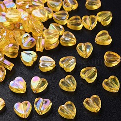 Transparent Acrylic Beads, AB Color Plated, Heart, Gold, 7.5x8x3mm, Hole: 1.8mm, about 3620pcs/500g(MACR-S373-114-C06)