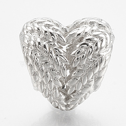 Brass European Beads, Large Hole Beads, Heart with Wing, Platinum, 12x10.5x8.5mm, Hole: 4.5mm(KK-T031-08P)