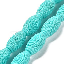 Synthetic Coral Carved Beads, Dyed, Flower Barrel, Cyan, 17.5x9.5mm, Hole: 1mm, about 22pcs/strand, 14.76''(37.5cm)(CORA-D034-02B)