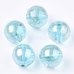 Transparent Acrylic Beads, with Glitter Powder, Glitter Beads, Round, Turquoise, 19~19.5x19mm, Hole: 2.5mm, about 110pcs/500g(TACR-T006-01A-03)