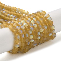 Transparent Glass Beads Strands, Faceted, Frosted, Half AB Color Plated, Rondelle, Goldenrod, 4~4.5x3.5~4mm, Hole: 1mm, about 113~115pcs/strand, 41~42cm(EGLA-A034-T4mm-MB04)