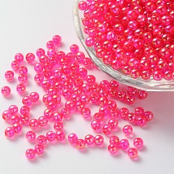 Eco-Friendly Transparent Acrylic Beads, Round, AB Color, Fuchsia, 6mm, Hole: 1.5mm, about 4000pcs/500g(PL733-15)