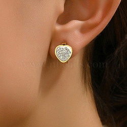 Elegant Vintage Style Heart Stainless Steel Hoop Earrings, with Rhinestone, Real 18K Gold Plated, 12x9mm(FS6217)