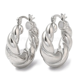 Non-Tarnish 304 Stainless Steel Rope Chains Shape Hoop Earrings, Stainless Steel Color, 29~30x26x9.5mm(EJEW-B026-01P)