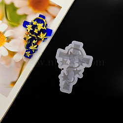 DIY Pendant Silicone Molds, Resin Casting Molds, Cross with Flower, White, 66x46x12mm, Inner Diameter: 60mm(SIMO-Z005-11)