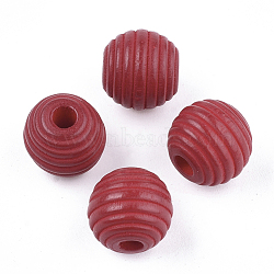 Painted Natural Wood Beehive Beads, Round, Red, 12x11mm, Hole: 3mm(X-WOOD-S049-04A-06)