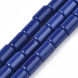 Opaque Solid Color Glass Beads Strands, Column, Dark Blue, 12x8mm, Hole: 1.2mm, about 34pcs/strand, 15-3/8 inch~15-3/4 inch(39~40cm)(X-GLAA-R217-04-A02)
