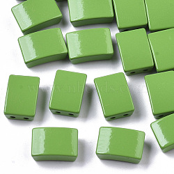 Spray Painted Alloy Multi-Strand Links, Cadmium Free & Lead Free, For Tile Elastic Bracelets Making, Rectangle, Green, 11.5x8x4.5mm, Hole: 1mm(PALLOY-T075-07C)