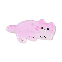 Printed Acrylic Pendants, Cat Shape, Pearl Pink, 15x31.5x3mm, Hole: 1.8mm(OACR-Q191-01B)