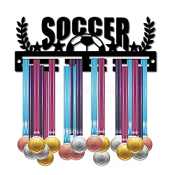 Acrylic Medal Holder, Medals Display Hanger Rack, with Hanger Hooks, Medal Holder Frame, Rectangle with Word SOCCOR, Black, 112x290x10mm(AJEW-WH0296-007)