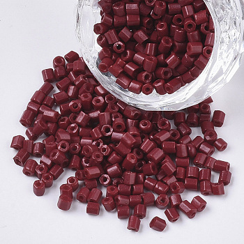 8/0 Two Cut Glass Seed Beads, Hexagon, Baking Paint, Dark Red, 2.5~3x2.5mm, Hole: 0.9mm, about 15000pcs/bag