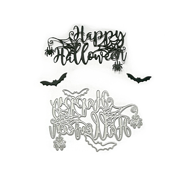 Word Happy Halloween Frame Carbon Steel Cutting Dies Stencils, for DIY Scrapbooking/Photo Album, Decorative Embossing DIY Paper Card, Matte Platinum Color, 10.8x7x0.08cm