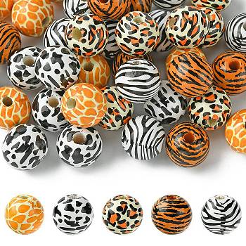 40Pcs 5 Colors Wood European Beads, Large Hole Beads, Animal Grain, Mixed Color, 15.5x14.5mm, Hole: 4mm, 8pcs/color