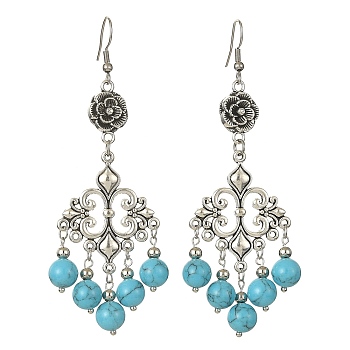 Synthetic Turquoise Beaded Drop Earrings, Alloy Ross Chandelier Earrings for Women, 90x29mm