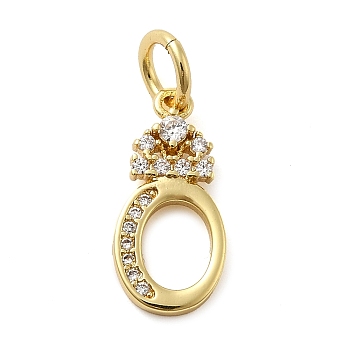 Brass Micro Pave Cubic Zirconia Pendants, with Jump Ring, Letter O, 16.5x8x2mm, Ring: 6x1mm, Inner Diameter: 4mm