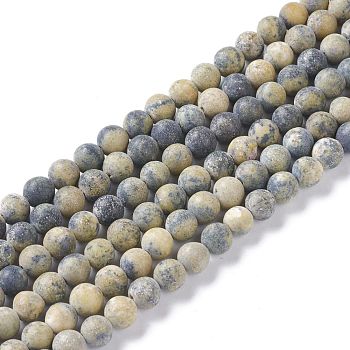 Natural Yellow Turquoise(Jasper) Beads Strands, Frosted, Round, 6mm, Hole: 1mm, about 68pcs/strand, 15.75 inch(40cm)