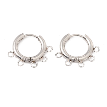 304 Stainless Steel Hoop Earring Findings, with Horizontal Loops, Ring, Stainless Steel Color, 16x20x2.5mm, Hole: 1.8mm, Pin: 0.9mm