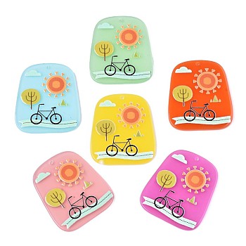 Translucent Cellulose Acetate(Resin) Pendants, 3D Printed, Trapezoid with Bike, Mixed Color, 43x37x2.5mm, Hole: 1.5mm