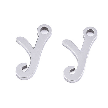 201 Stainless Steel Charms, Laser Cut, Alphabet, Stainless Steel Color, Letter.Y, 12.5x6x1mm, Hole: 1.4mm