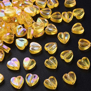 Transparent Acrylic Beads, AB Color Plated, Heart, Gold, 7.5x8x3mm, Hole: 1.8mm, about 3620pcs/500g