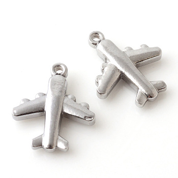 201 Stainless Steel Airliner Pendants, Passenger Airplane, Stainless Steel Color, 18.5x15.5x3.5mm, Hole: 1.5mm
