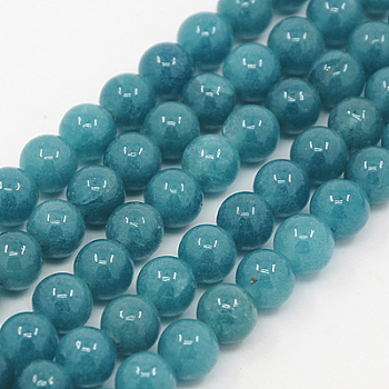 Natural White Jade Beads Strands, Imitation Aquamarine Color, Dyed, Round, Dark Cyan, 8mm, Hole: 1mm, about 48pcs/strand, 15.3 inch