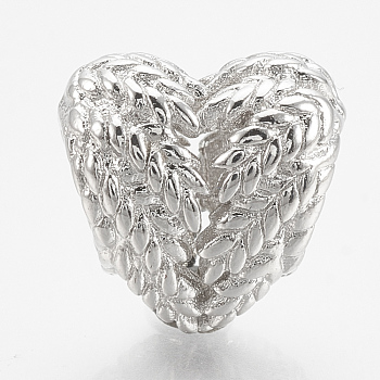 Brass European Beads, Large Hole Beads, Heart with Wing, Platinum, 12x10.5x8.5mm, Hole: 4.5mm