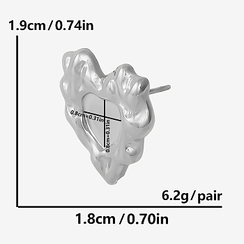 Fashionable Irregular Heart-shaped Stud Earrings for Women, 304 Stainless Steel High-end Earrings, Silver, 19x18mm