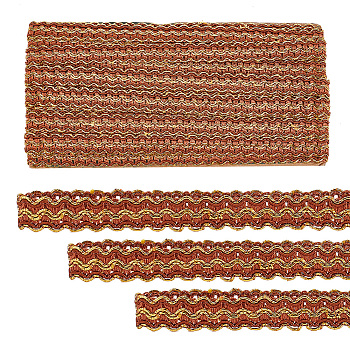 Filigree Corrugated Lace Ribbon, Wave Shape, for Clothing Accessories, Sienna, 15x1mm, 15 yard/roll