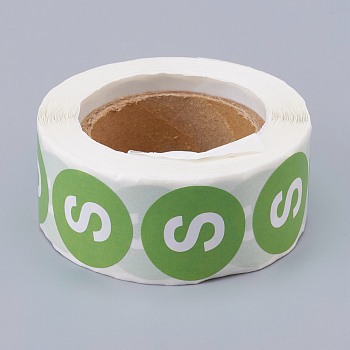 Paper Self-Adhesive Clothing Size Labels, for Clothes, Size Tags, Round with Size S, Green, 25mm, 500pcs/roll
