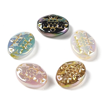 Metal Enlaced Acrylic Beads, Iridescent, Oval with Flower Pattern, Mixed Color, 15.5x12x5mm, Hole: 1.6mm