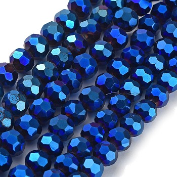 Electroplate Glass Bead Strands, Faceted(32 Facets), Round, Blue Plated, 8x7mm, Hole: 1mm, 72pcs/strand, 21.2 inch