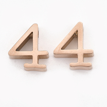 304 Stainless Steel Pendants, Number, Rose Gold, Num.4, 12x10x3mm, Hole: 1.8mm