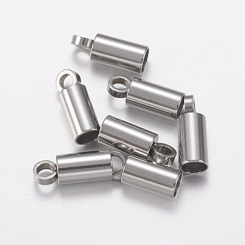 304 Stainless Steel Cord Ends, Stainless Steel Color, 8~8.5x3mm, Hole: 1.5mm, Inner Diameter: 2.5mm