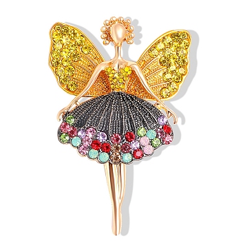 Butterfly Dancer Enamel Pin with Rhinestone, Golden Alloy Badge with Loop for Backpack Clothes Pendant Jewelry, Black, 60.5x39x14.5mm, Hole: 5x4mm, Pin: 0.8mm