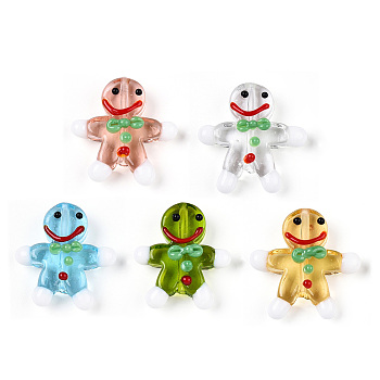 Gingerbread Man Handmade Lampwork Beads, Mixed Color, 27.5~28.5x23.5~24.5x7.5~8mm, Hole: 1.2mm