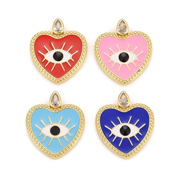 Rack Plating Brass Cubic Zirconia Pendants, with Enamel, Real 18K Gold Plated, Lead Free & Cadmium Free, Heart, Mixed Color, 23.5x20.5x4.5mm, Hole: 2.2x3.6mm