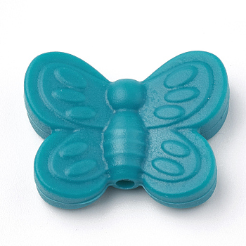 Food Grade Eco-Friendly Silicone Focal Beads, Chewing Beads For Teethers, DIY Nursing Necklaces Making, Butterfly, Dark Cyan, 20x25x6mm, Hole: 2mm