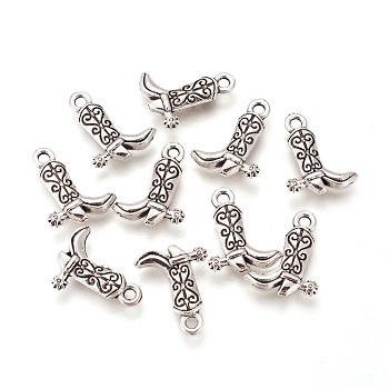 Tibetan Style Alloy Cowboy Boot Charms, Cadmium Free & Lead Free, Antique Silver, 16.5x13x3mm, Hole: 2mm