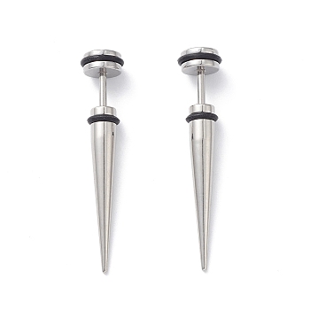 304 Stainless Steel Ear Taper Stretcher with Rubber, Cone Gauge Earrings for Woman Men, Stainless Steel Color, 36.5x6.5mm, Pin: 1.2mm
