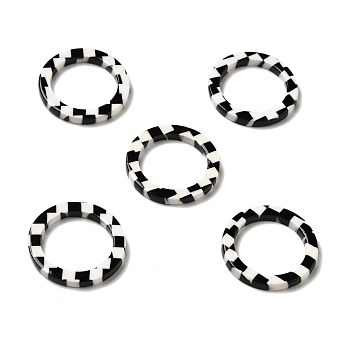 Acrylic Linking Rings, Round Ring with Tartan Pattern, Black & White, 21.5x2.5mm, Inner Diameter: 16mm